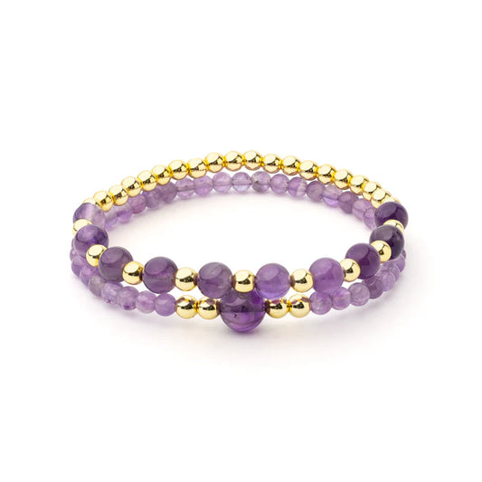 Edelsteen armband amethist & hematiet - set van 2