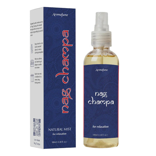 Aromafume Nag Champa natural mist spray 100ml met blauwe verpakking voor ontspanning