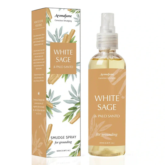 Aromafume White Sage en Palo Santo smudge spray 100ml in fles en doosje, rustgevend product