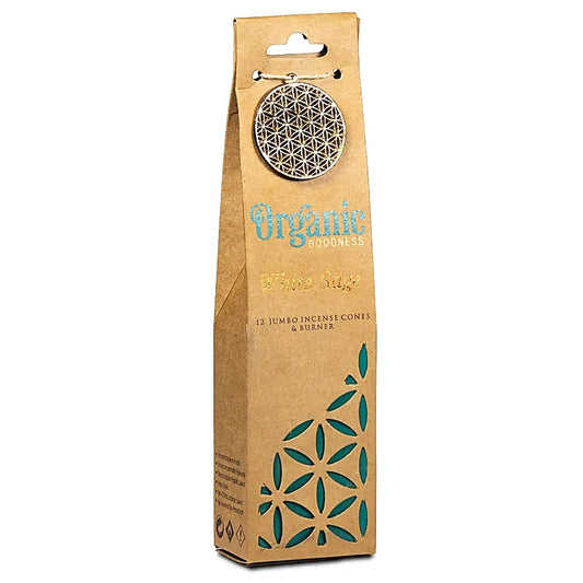 Wierookkegels witte salie + houder - Organic Goodness 