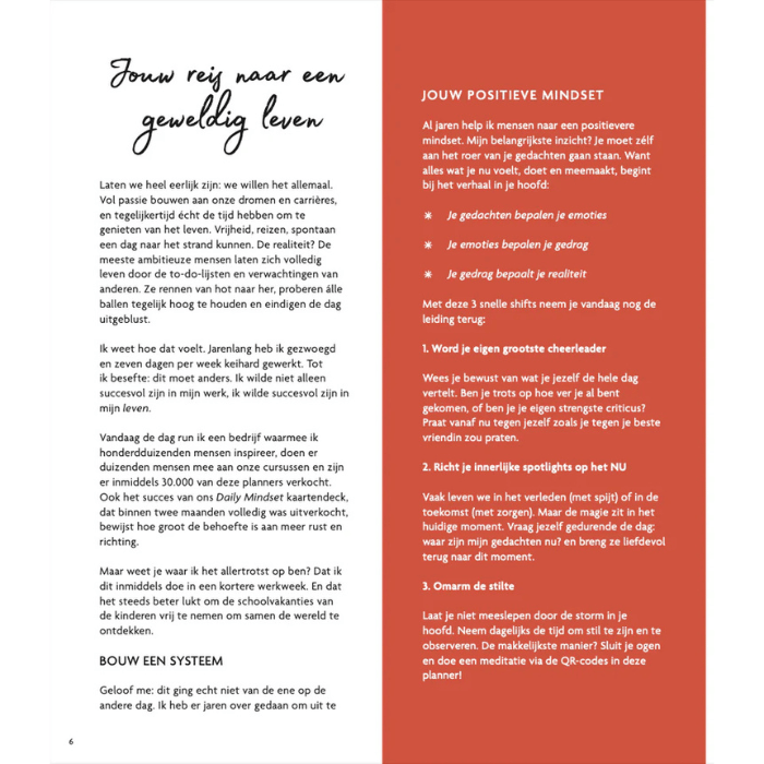 Pagina uit mindful journal met positieve mindset oefeningen en dagelijkse reflectie tips voor rust en zelfzorg