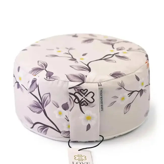 Meditatiekussen rond print - Love Generation - field flowers - The Mindfulshop