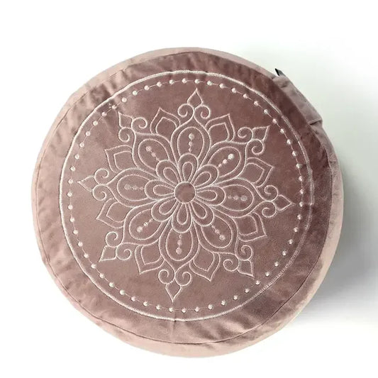 Meditatiekussen rond velvet mandala print - Love Generation - roze - The Mindfulshop
