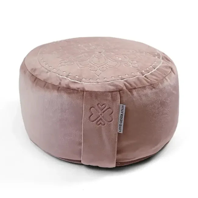 Meditatiekussen rond velvet mandala print - Love Generation - roze - The Mindfulshop
