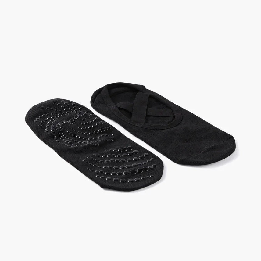 Zwarte yoga sokken met anti-slip noppen voor stabiliteit tijdens oefeningen en meditatie