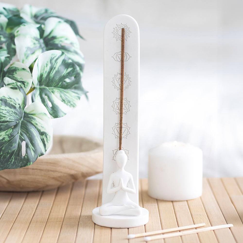 Wierookhouder chakra's en yogahouding - wit