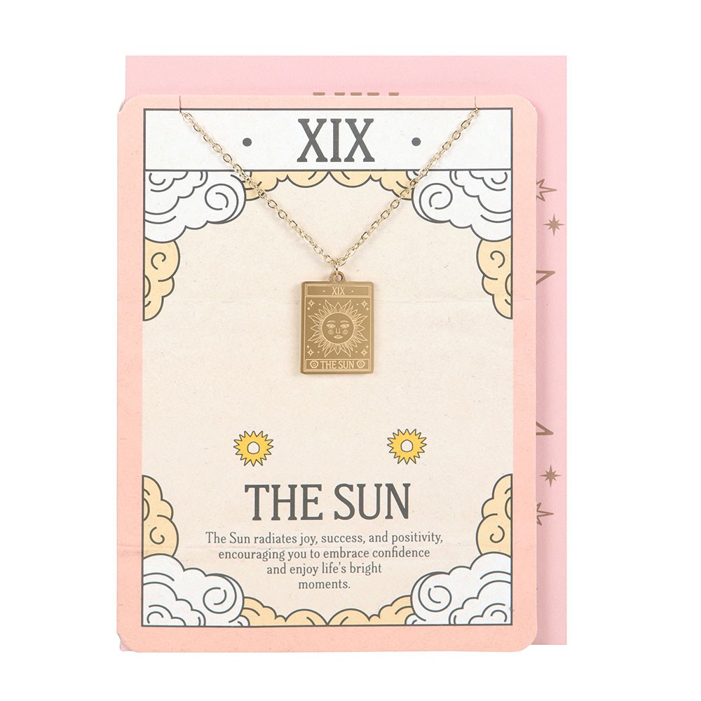 Tarot ketting op wenskaart - The sun - goud