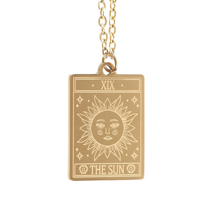 Tarot ketting op wenskaart - The sun - goud