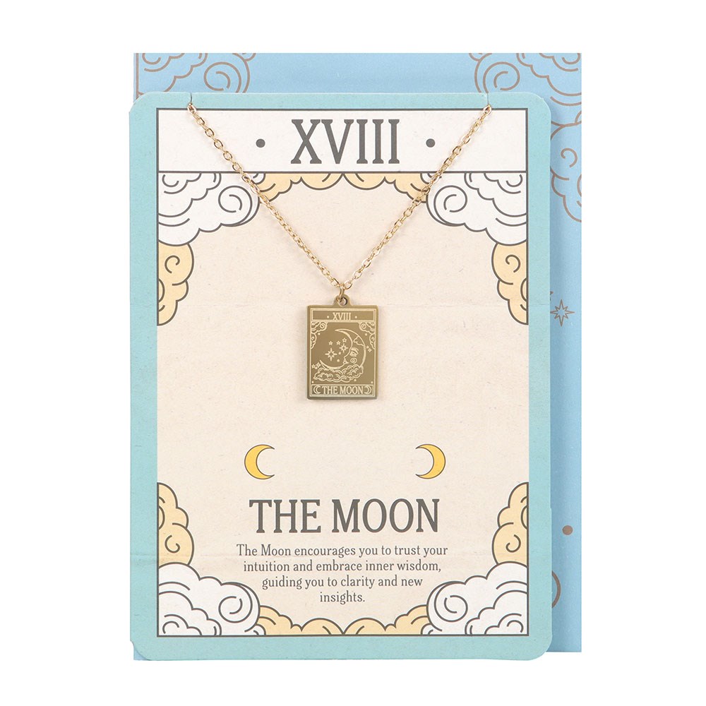 Tarot ketting op wenskaart - The moon - goud