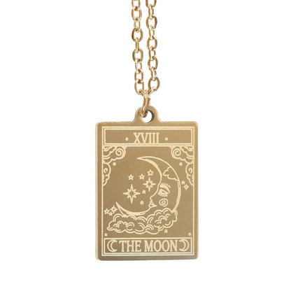 Tarot ketting op wenskaart - The moon - goud