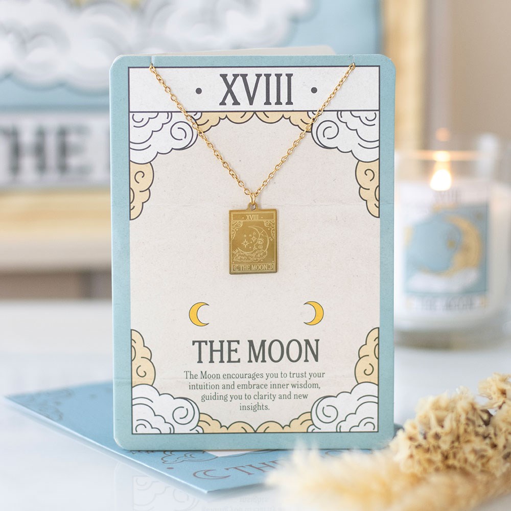 Tarot ketting op wenskaart - The moon - goud