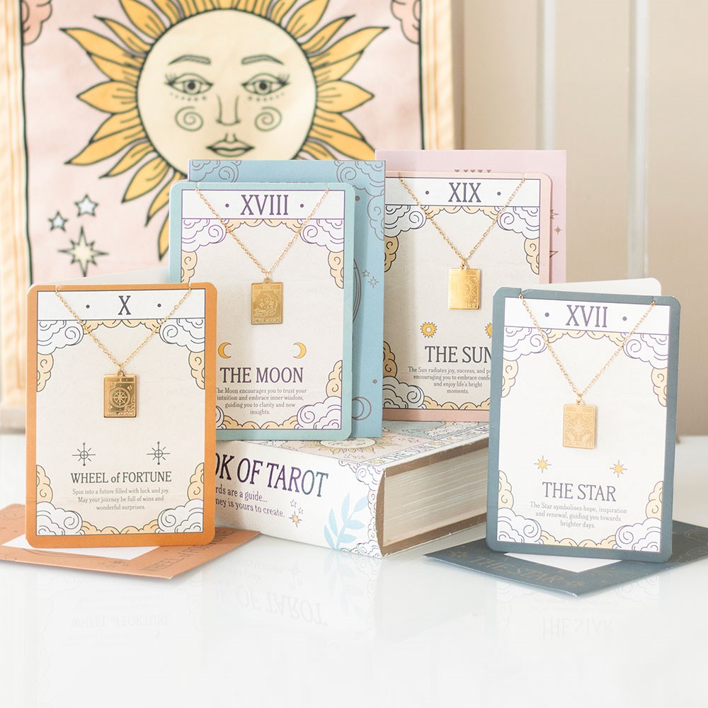 Tarot ketting op wenskaart - The moon - goud