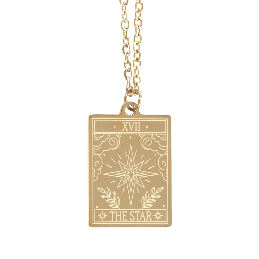 Tarot ketting op wenskaart - The star - goud