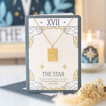 Tarot ketting op wenskaart - The star - goud