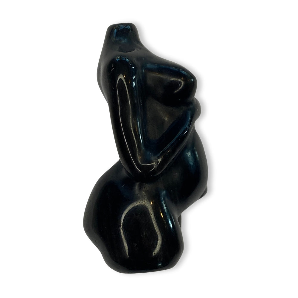 Edelsteen torso zwangere vrouw zilveren glans obsidiaan - 6 cm