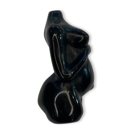 Edelsteen torso zwangere vrouw zilveren glans obsidiaan - 6 cm
