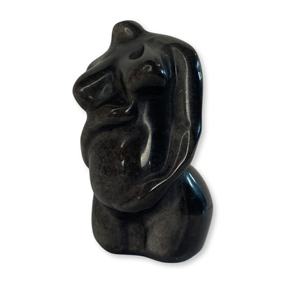 Edelsteen torso zwangere vrouw zilveren glans obsidiaan - 6 cm