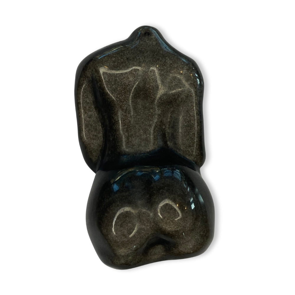 Edelsteen torso zwangere vrouw zilveren glans obsidiaan - 6 cm