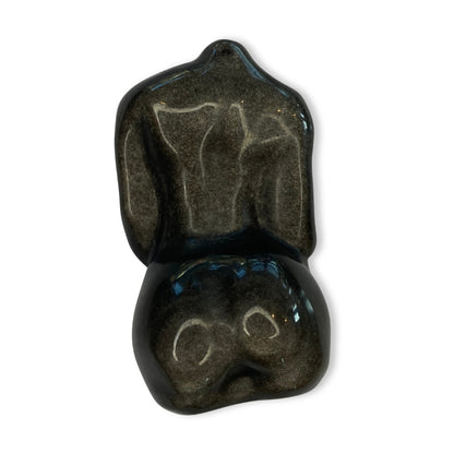 Edelsteen torso zwangere vrouw zilveren glans obsidiaan - 6 cm