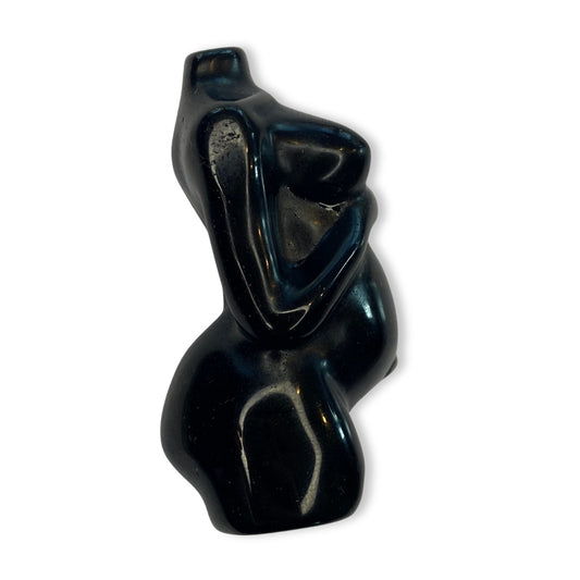 Edelsteen torso zwangere vrouw zwarte obsidiaan - 6 cm