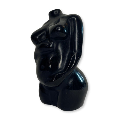 Edelsteen torso zwangere vrouw zwarte obsidiaan - 6 cm